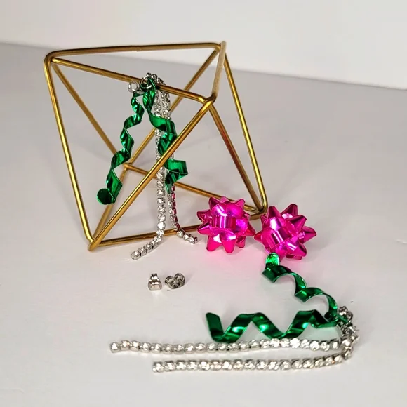 Betsy Johnson Convertable Pink Bows w/ rhinestone +green curls Christmas Holiday - Picture 3 of 8